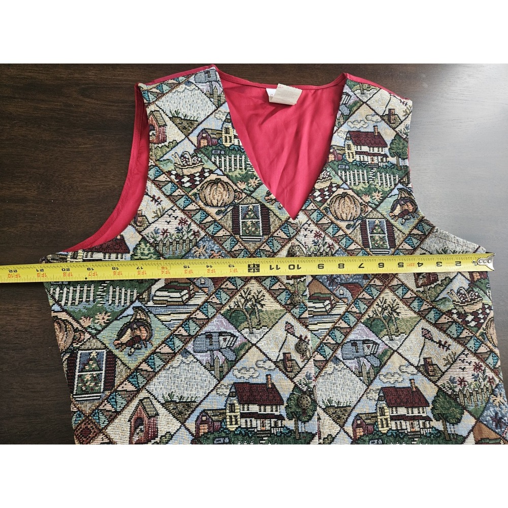 Vintage Bobbie Brooks Tapestry Vest Fall Farm Cottage Mom Retro 1990s Large - Picture 9 of 10